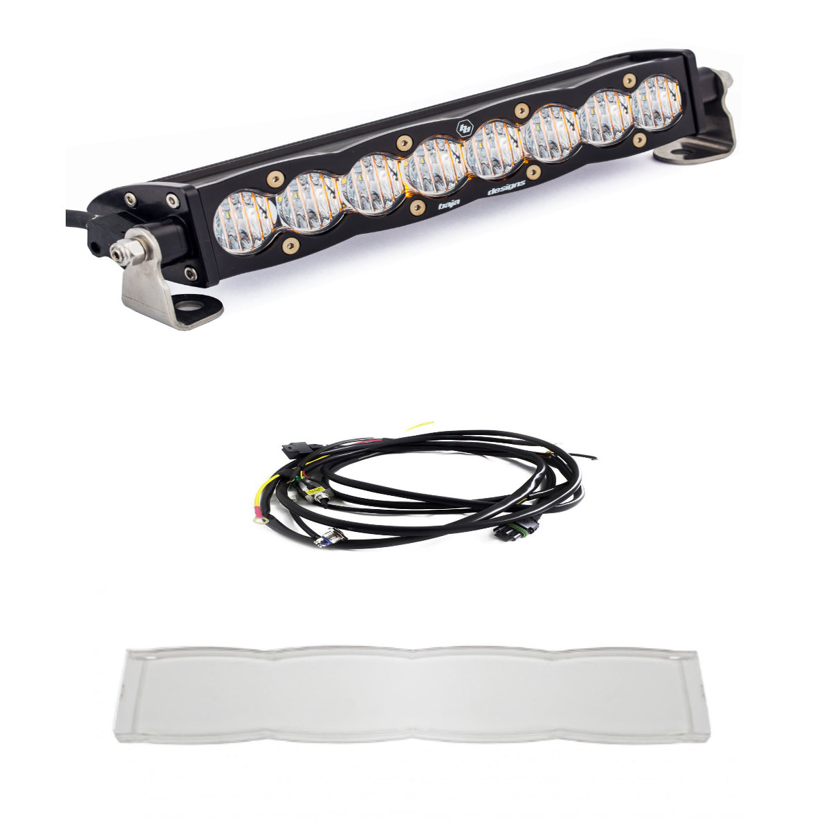Image of Baja Designs S8 10" Wide Cornering LED Light Bar W/ Wiring Harness & Clear Guard