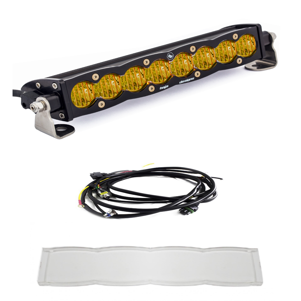 Image of Baja Designs S8 10" Wide Cornering Amber Light Bar W/ Wiring Harness & Guard