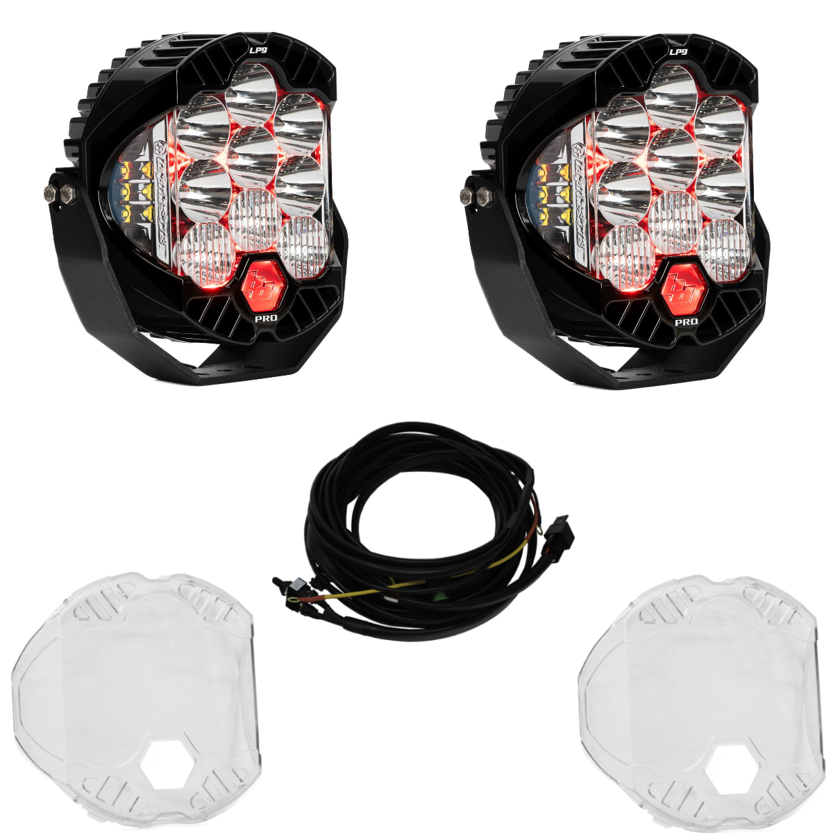 Image of Baja Designs LP9 Pro Driving/Combo LED Light Kit w/ Red Backlight-Wiring-Guards