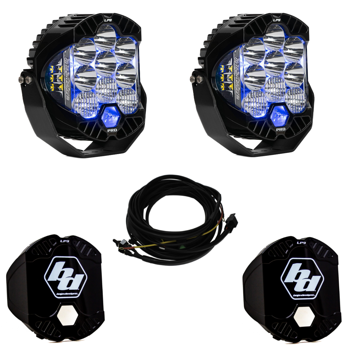 Image of Baja Designs LP9 Pro Driving/Combo LED Light Kit w/ Blue Backlight-Wiring-Guards