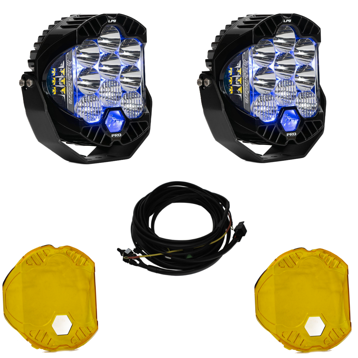 Image of Baja Designs LP9 Pro Driving/Combo LED Light Kit w/ Blue Backlight-Wiring-Guards