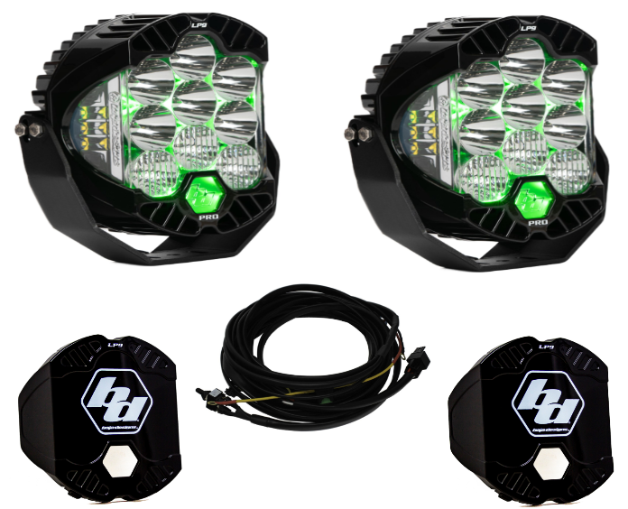 Image of Baja Designs LP9 Pro Driving/Combo Light Kit w/ Green Backlight-Wiring-Guards