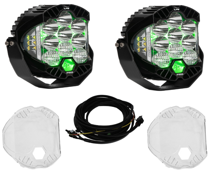 Image of Baja Designs LP9 Pro Driving/Combo Light Kit w/ Green Backlight-Wiring-Guards