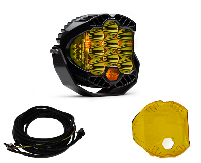 Image of Baja Designs LP9 Pro Spot Amber Light Pod Kit W/ Wiring Harness & Rock Guard