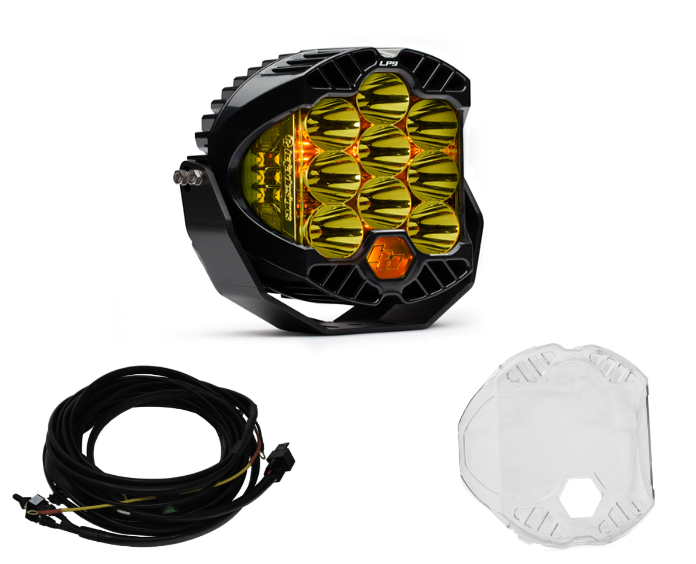 Image of Baja Designs LP9 Pro Spot Amber Light Pod Kit W/ Wiring Harness & Rock Guard