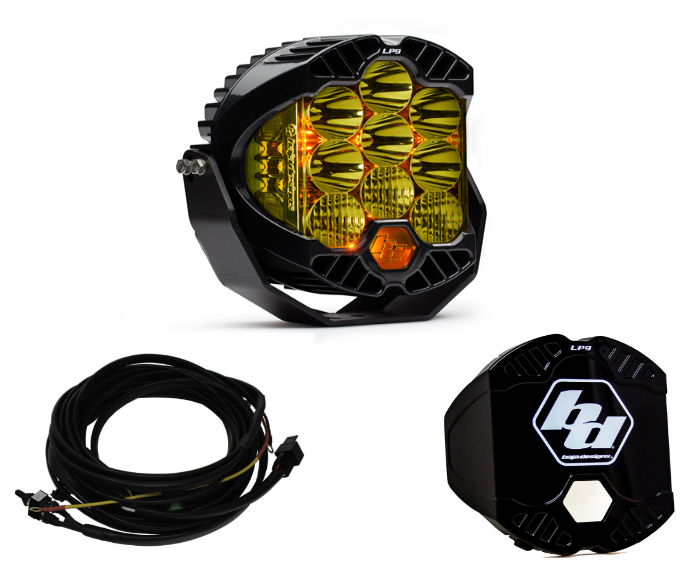 Image of Baja Designs LP9 Pro Driving/Combo Amber Light Pod Kit W/ Wiring Harness & Guard
