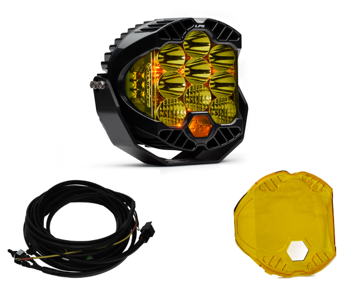 Image of Baja Designs LP9 Pro Driving/Combo Amber Light Kit w/ Wiring & Amber Rock Guard