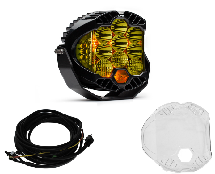 Image of Baja Designs LP9 Pro Driving/Combo Amber Light Kit W/ Wiring & Clear Rock Guard