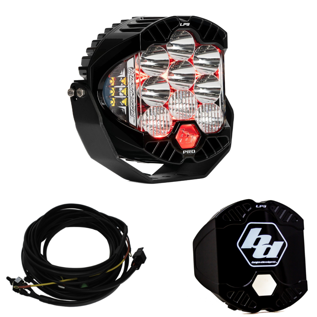 Image of Baja Designs LP9 Pro Driving/Combo LED Light Kit w/ Red Backlight-Wiring-Guard