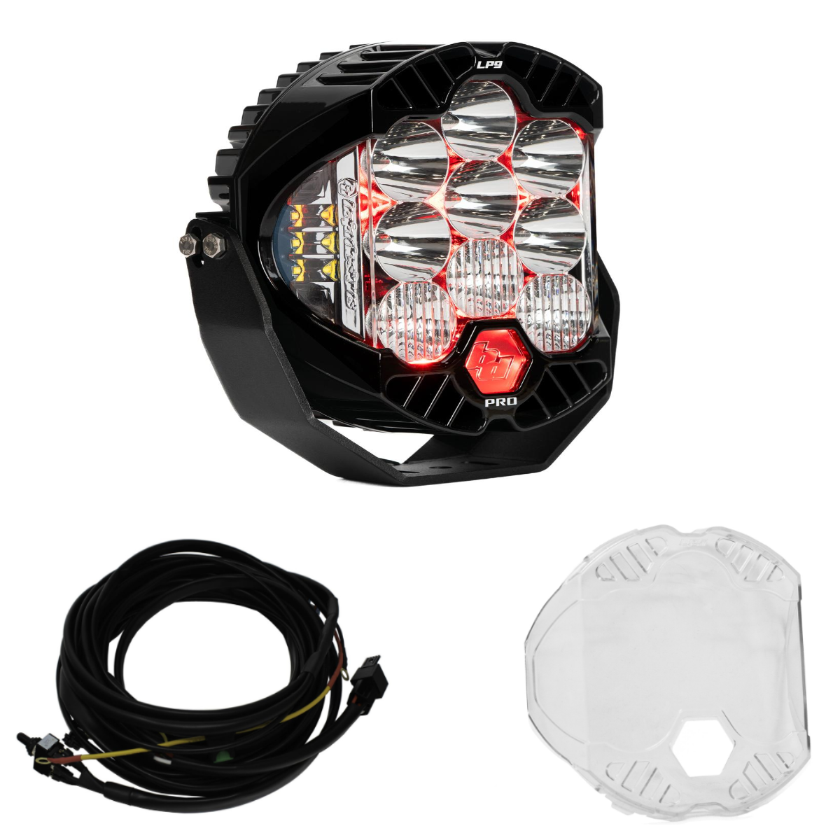 Image of Baja Designs LP9 Pro Driving/Combo LED Light Kit W/ Red Backlight-Wiring-Guard