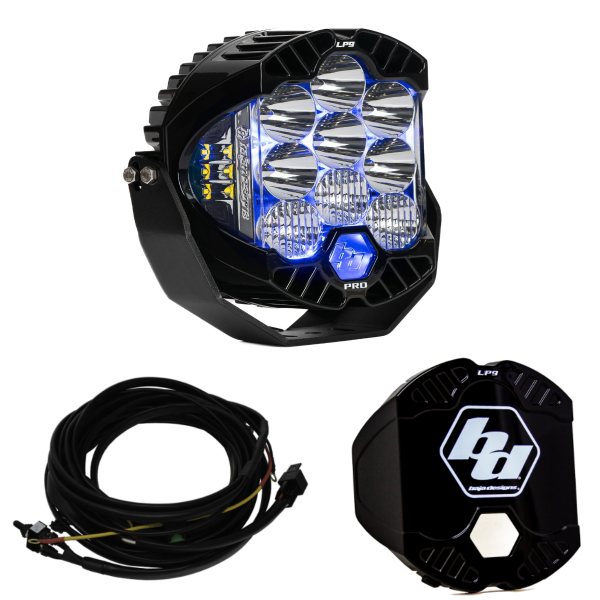 Image of Baja Designs LP9 Pro Driving/Combo LED Light Kit W/ Blue Backlight-Wiring-Guard