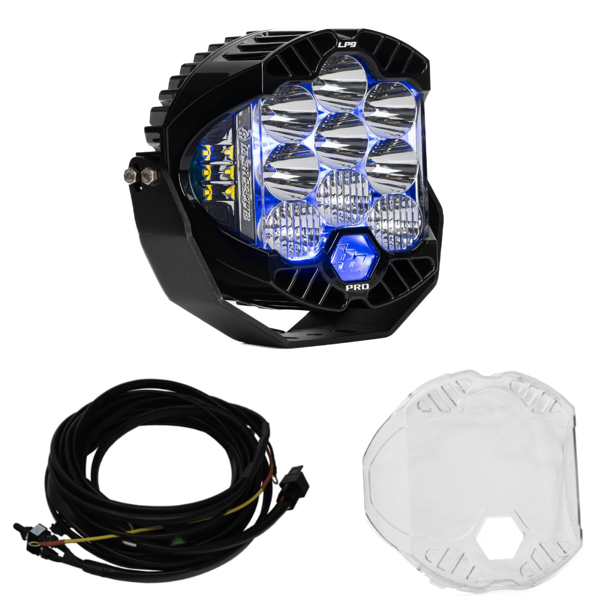 Image of Baja Designs LP9 Pro Driving/Combo LED Light Kit w/ Blue Backlight-Guard-Wiring