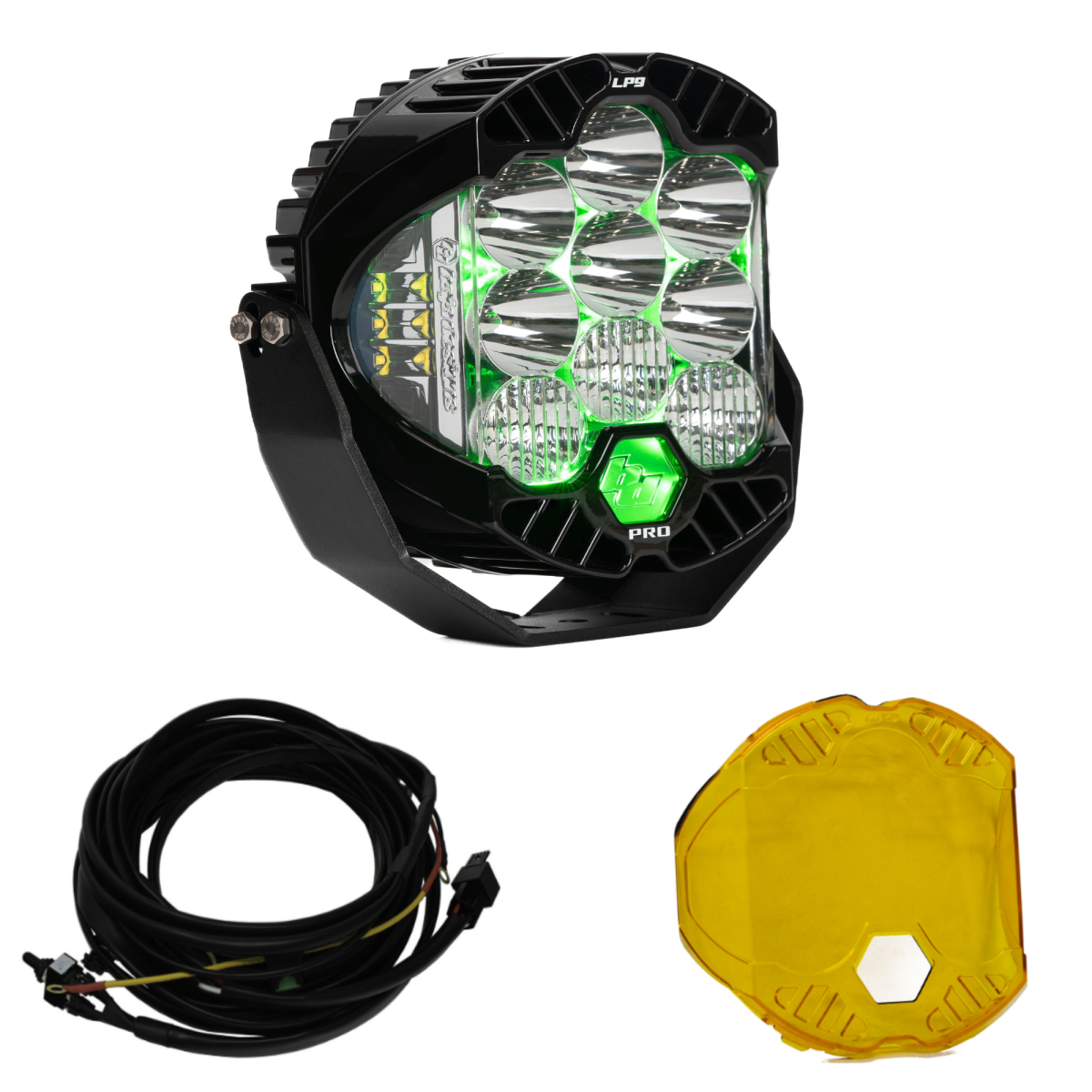 Image of Baja Designs LP9 Pro Driving/Combo LED Light Kit w/ Green Backlight-Wiring-Guard