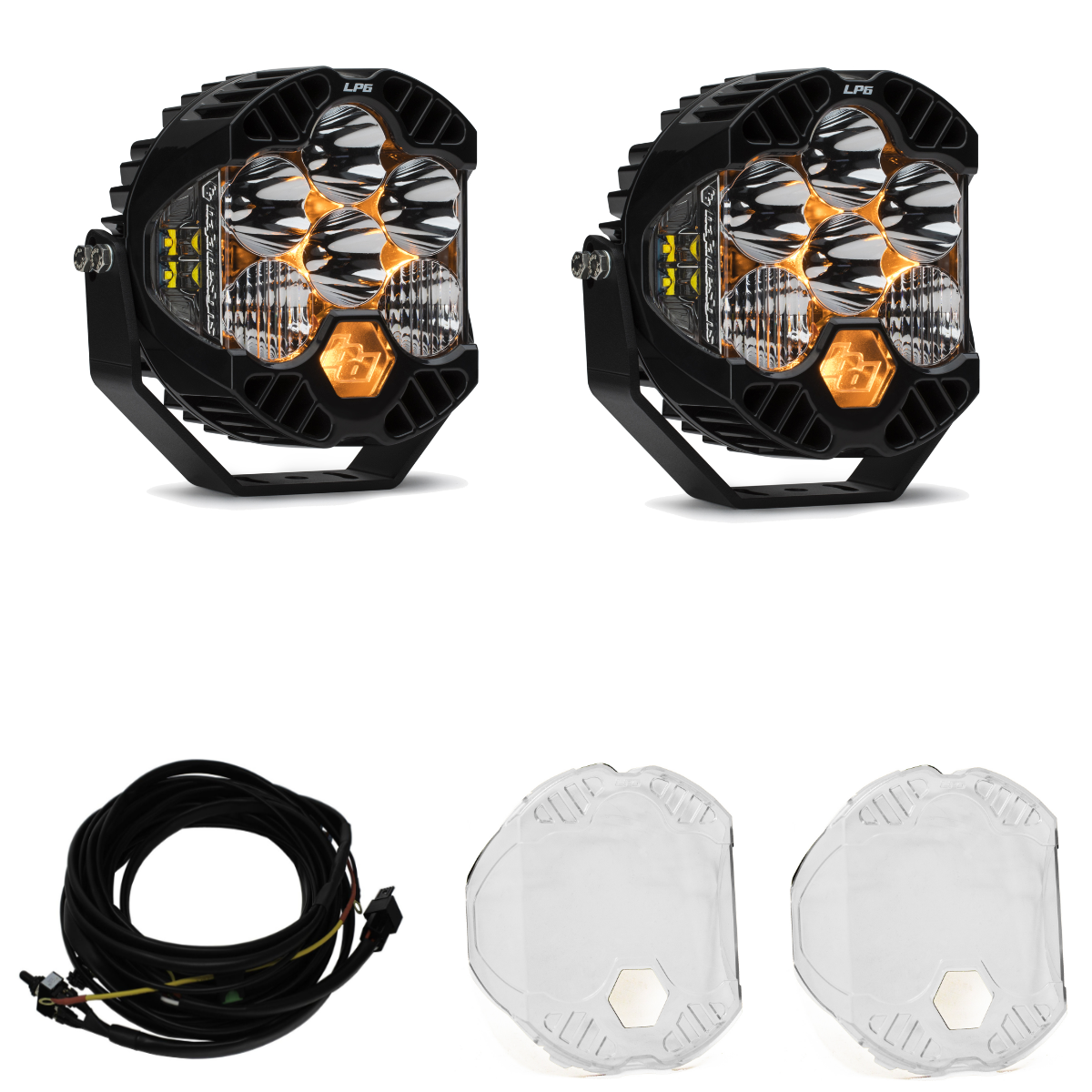 Image of Baja Designs LP6 Pro LED Driving/Combo Light Kit w/ Wiring & Clear Rock Guards