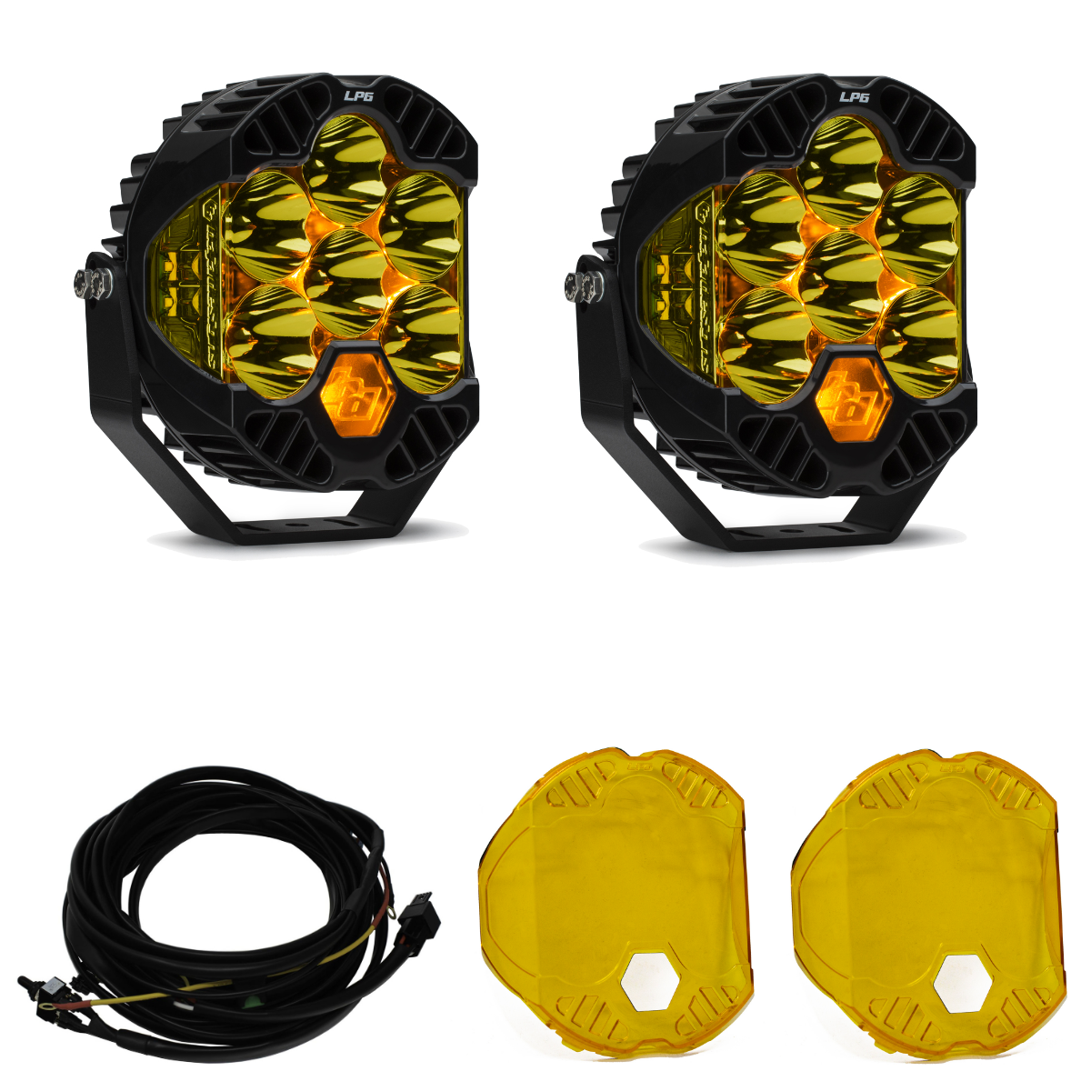 Image of Baja Designs LP6 Pro LED Spot Amber Light Pod Kit w/ Wiring & Amber Rock Guards
