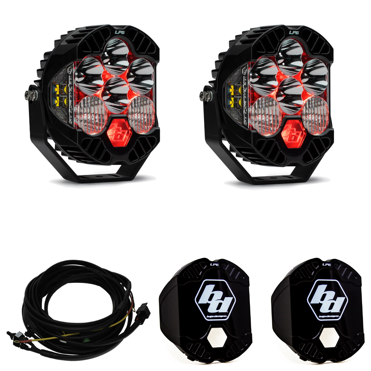 Image of Baja Designs LP6 Pro Driving/Combo Light Kit W/ Red Backlight-Rock Guards-Wiring