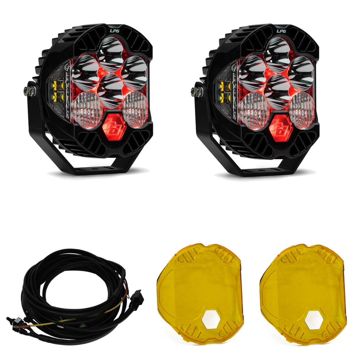 Image of Baja Designs LP6 Pro Driving/Combo Light Kit w/ Red Backlight-Wiring-Rock Guards