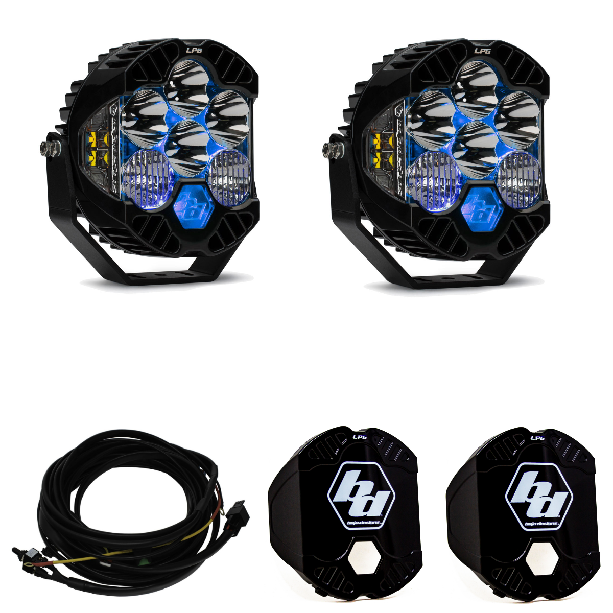 Image of Baja Designs LP6 Pro Driving/Combo Lights w/ Blue Backlight-Wiring-Rock Guards