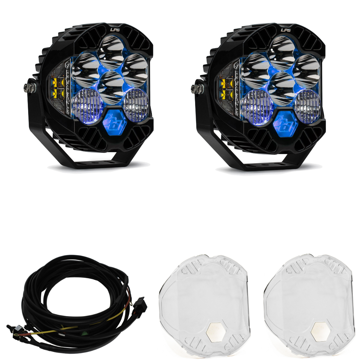 Image of Baja Designs LP6 Pro Driving/Combo Light Kit W/Blue Backlight-Wiring-Rock Guards