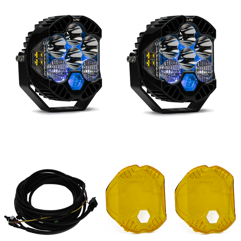 Image of Baja Designs LP6 Pro Driving/Combo Light Kit w/Blue Backlight-Wiring-Rock Guards