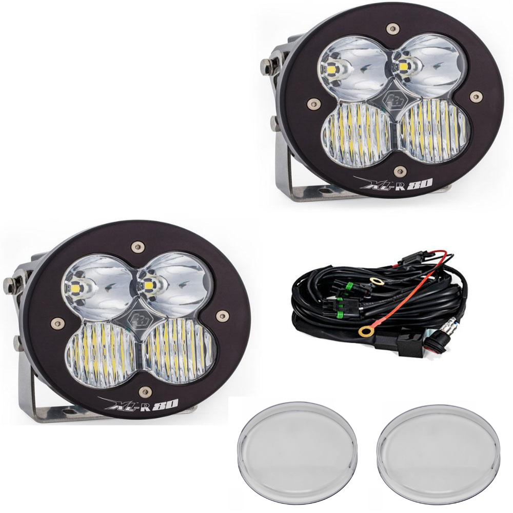 Image of Baja Designs XL-R 80 Driving/Combo Light Pod Kit w/ Wiring & Clear Rock Guards