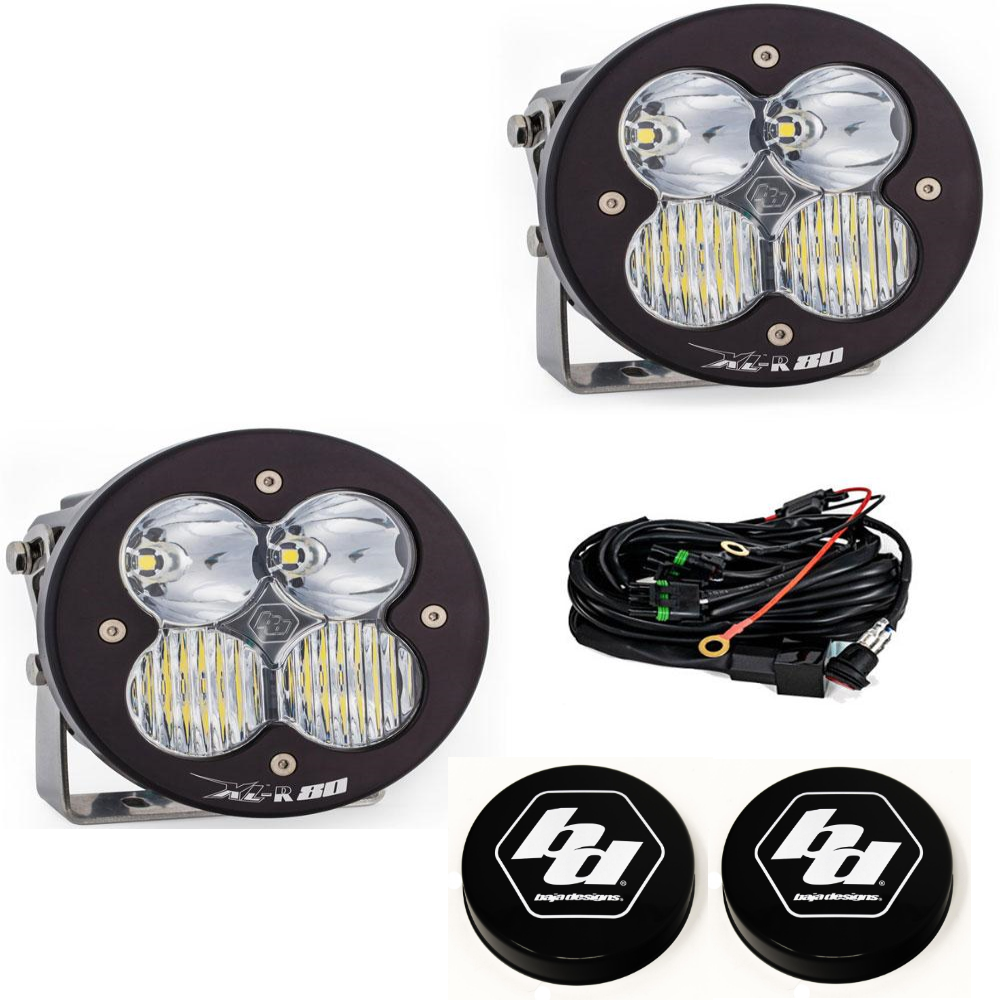 Image of Baja Designs XL-R 80 Driving/Combo Light Pod Kit w/ Wiring & Black Rock Guards