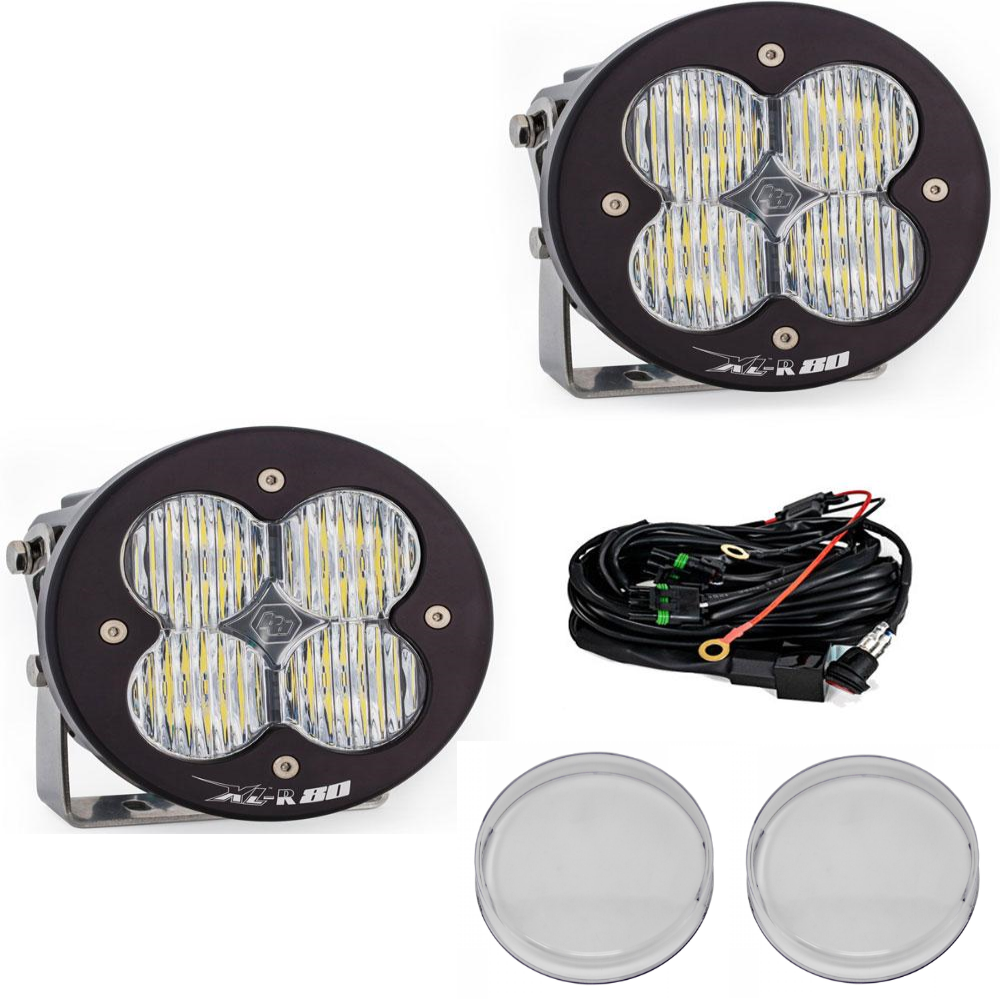 Image of Baja Designs XL-R 80 Wide Cornering Light Pod Kit w/ Wiring & Clear Rock Guards