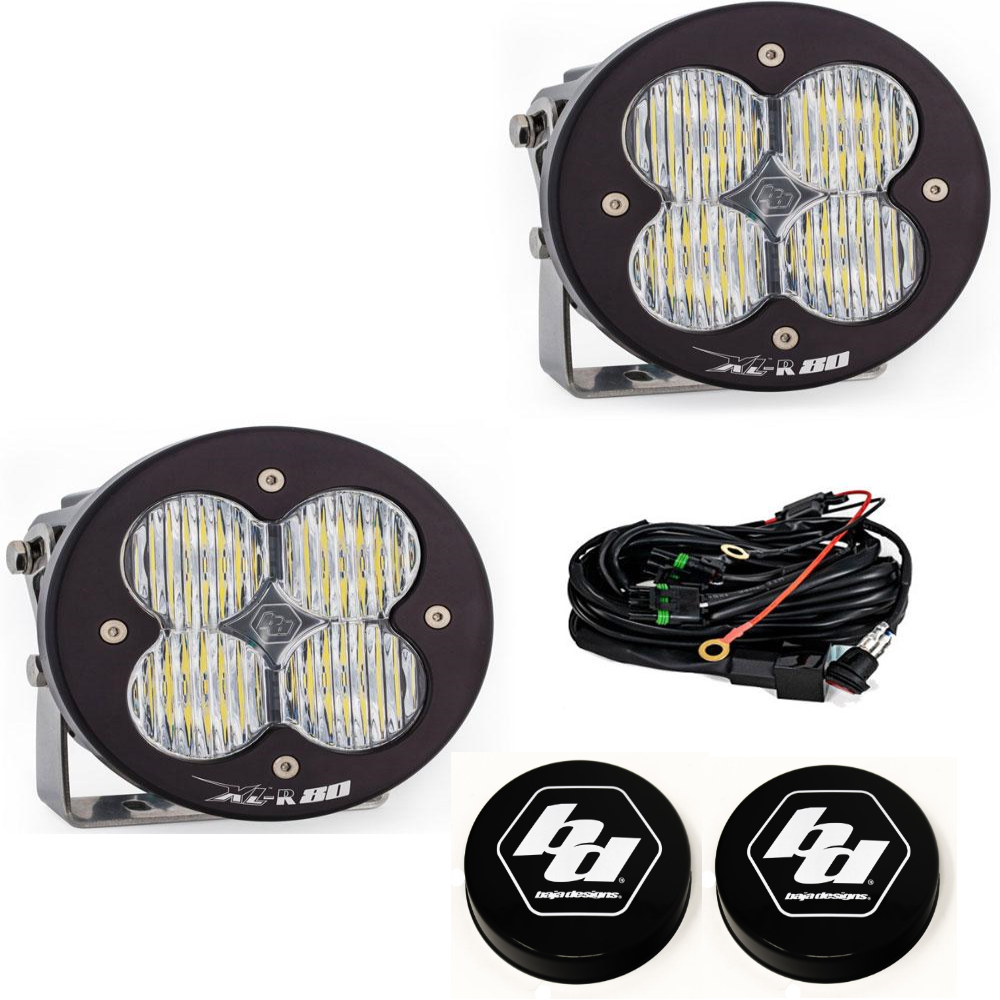 Image of Baja Designs XL-R 80 Wide Cornering Light Pod Kit w/ Wiring & Black Rock Guards