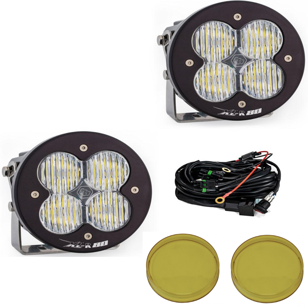 Image of Baja Designs XL-R 80 Wide Cornering Light Pod Kit w/ Wiring & Amber Rock Guards