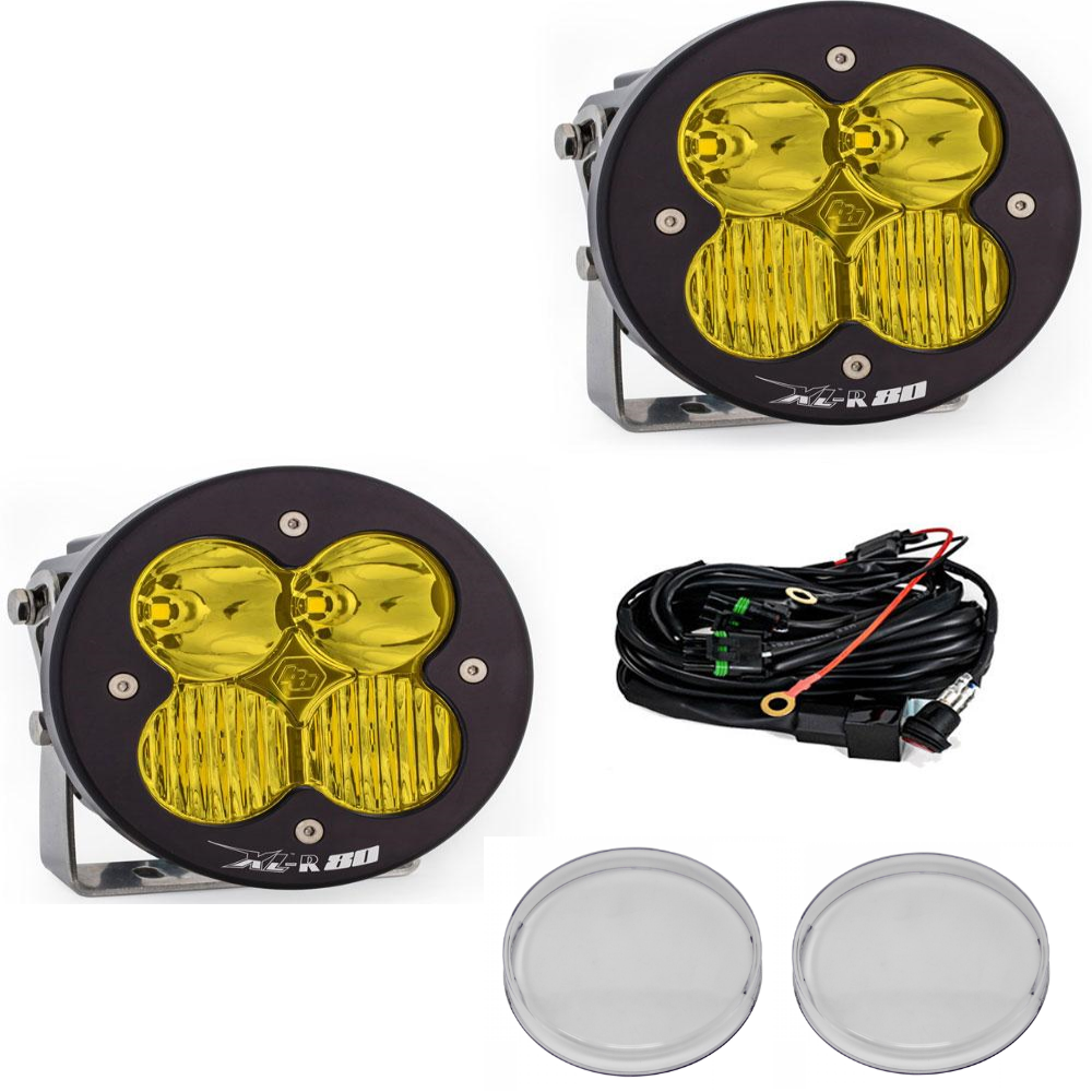 Image of Baja Designs XL-R 80 Driving/Combo Amber Light Pod Kit w/ Wiring & Rock Guards