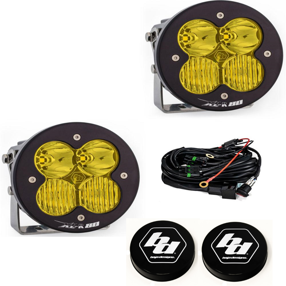 Image of Baja Designs XL-R 80 Driving/Combo Amber Light Pod Kit w/ Wiring & Rock Guards