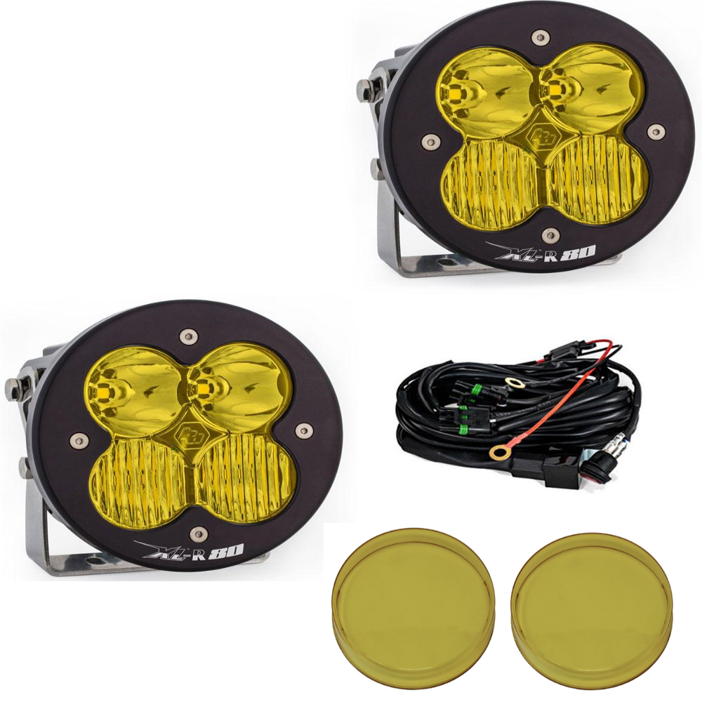 Image of Baja Designs XL-R 80 Driving/Combo Amber Light Pod Kit w/ Wiring & Rock Guards