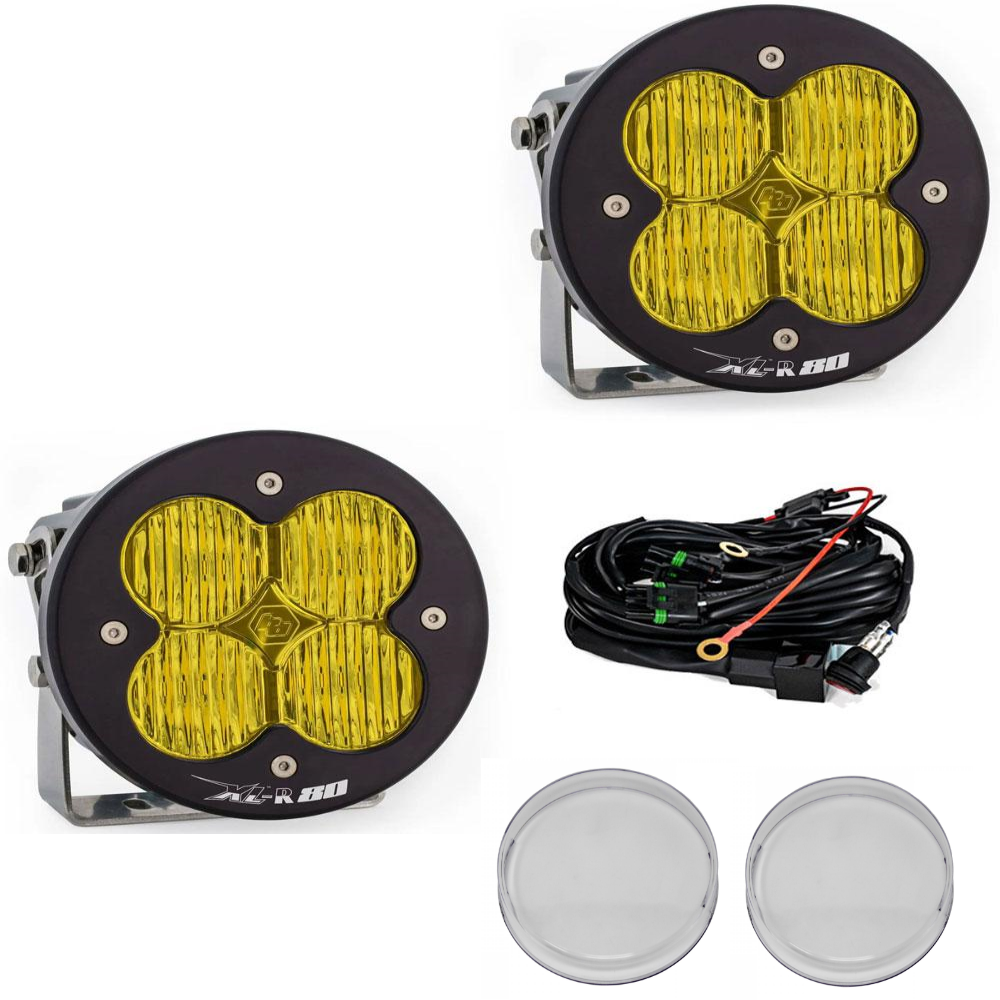 Image of Baja Designs XL-R 80 Wide Cornering Amber Light Pod Kit w/ Wiring & Rock Guards