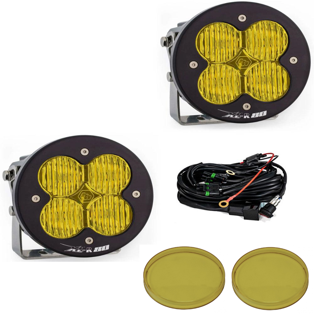 Image of Baja Designs XL-R 80 Wide Cornering Amber Light Pod Kit w/ Wiring & Rock Guards