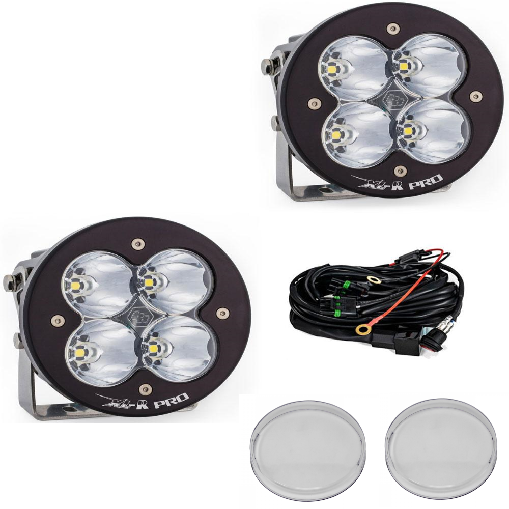 Image of Baja Designs XL-R Pro Spot Clear LED Light Pod Kit w/ Wiring & Clear Rock Guards