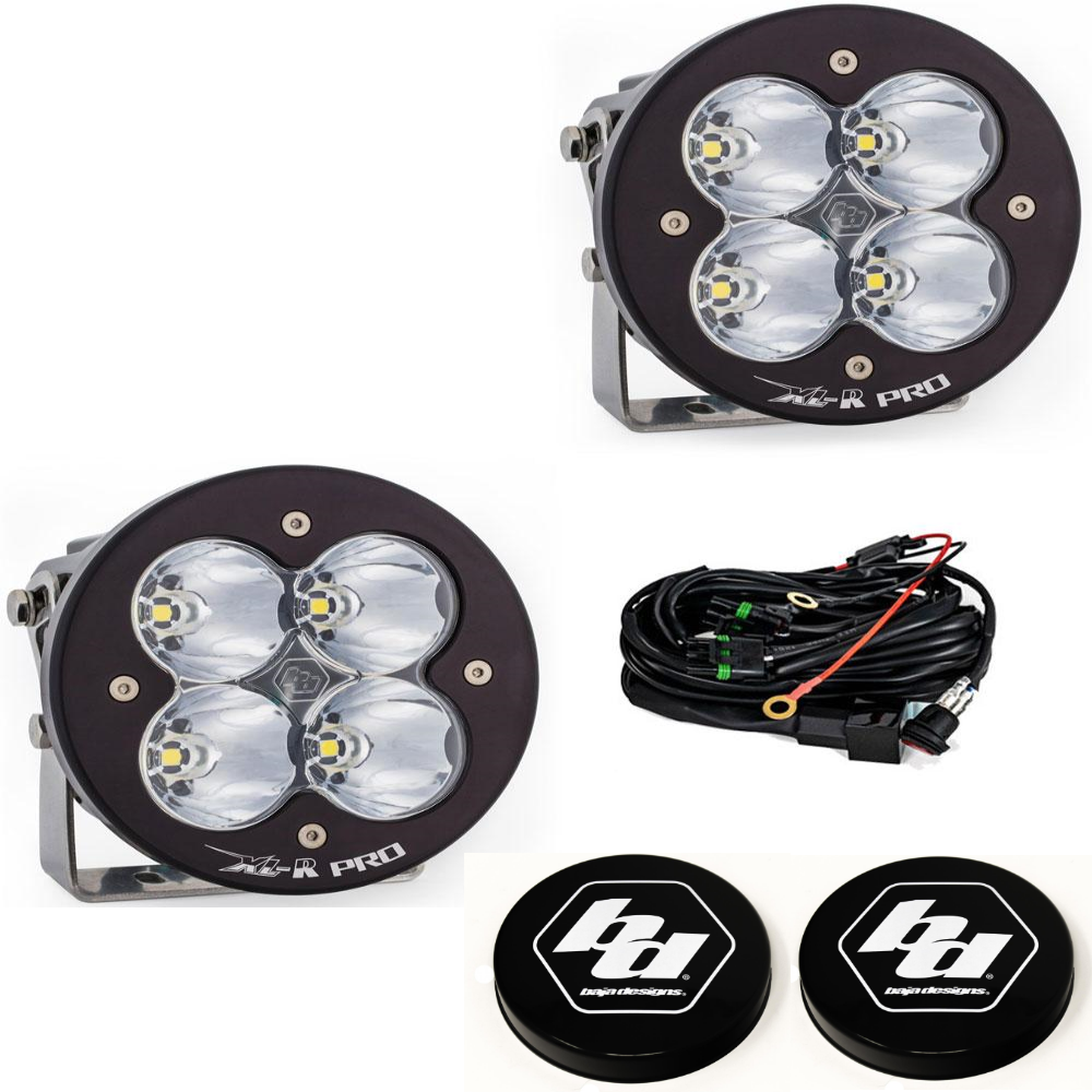 Image of Baja Designs XL-R Pro Spot Clear LED Light Pod Kit w/ Wiring & Black Rock Guards