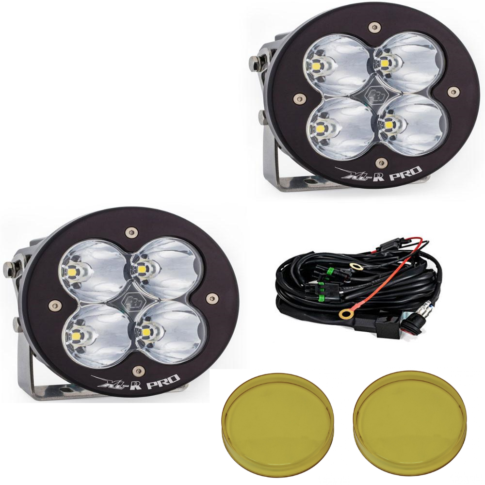 Image of Baja Designs XL-R Pro Spot Clear LED Light Pod Kit w/ Wiring & Amber Rock Guards