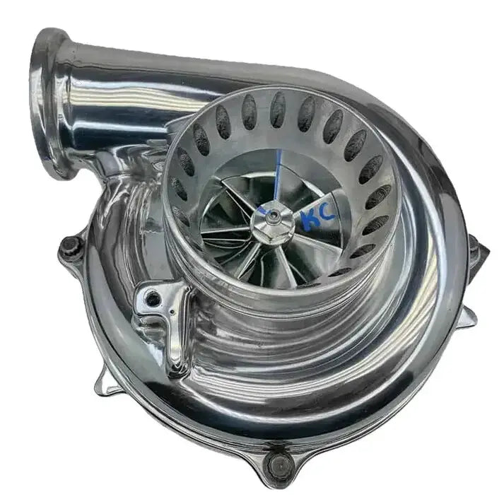 Image of KC Polished 63/73 Turbo - .84 AR - 3.5" Metal CCV For 94-98 Ford 7.3 Powerstroke