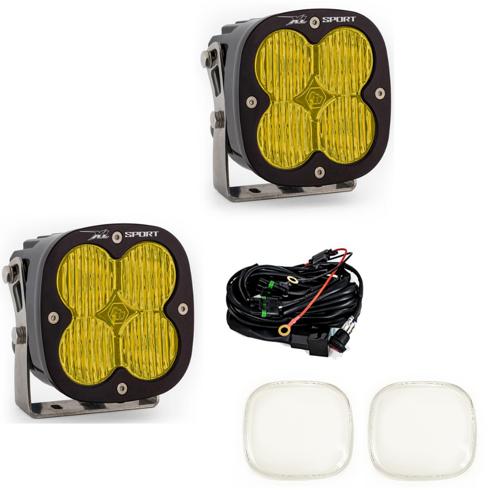 Image of Baja Designs XL80 LED Wide Cornering Amber Light Pod Kit w/ Wiring & Rock Guards