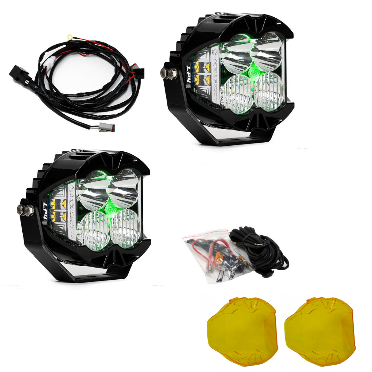 Image of Baja Designs LP4 Pro Driving/Combo Pod Kit w/ Green Backlight-Wiring-Rock Guards