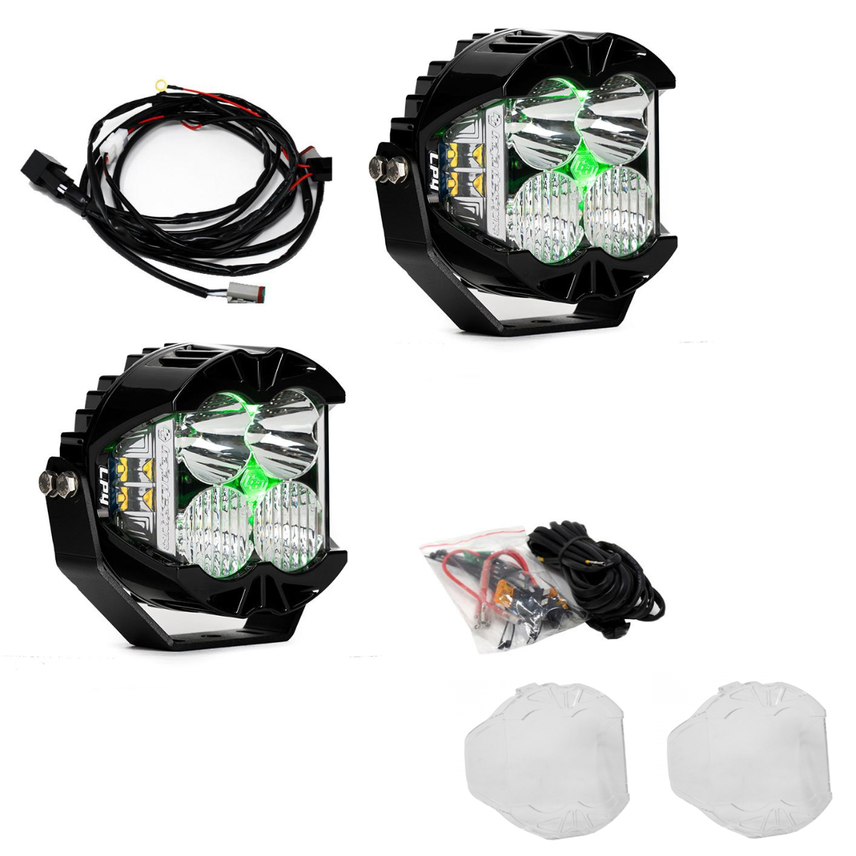 Image of Baja Designs LP4 Pro Driving/Combo Pod Kit w/ Green Backlight-Wiring-Rock Guards
