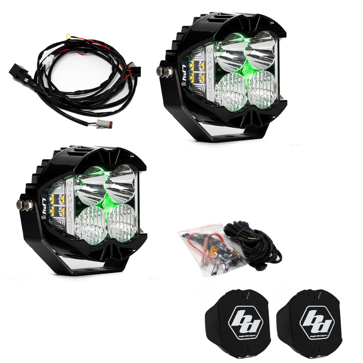 Image of Baja Designs LP4 Pro Driving/Combo Pod Kit w/ Green Backlight-Wiring-Rock Guards