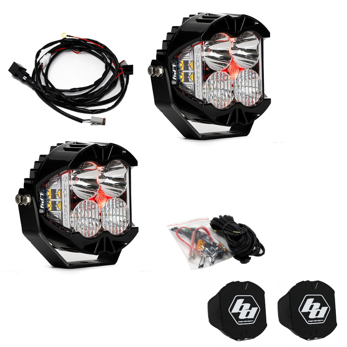 Image of Baja Designs LP4 Pro Driving/Combo Pod Kit w/ Red Backlight-Wiring-Rock Guards