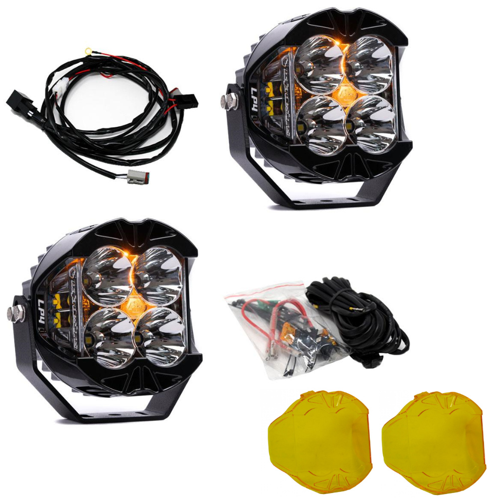 Image of Baja Designs LP4 Pro Spot Light Pod Kit w/ Amber Backlight-Wiring-Rock Guards