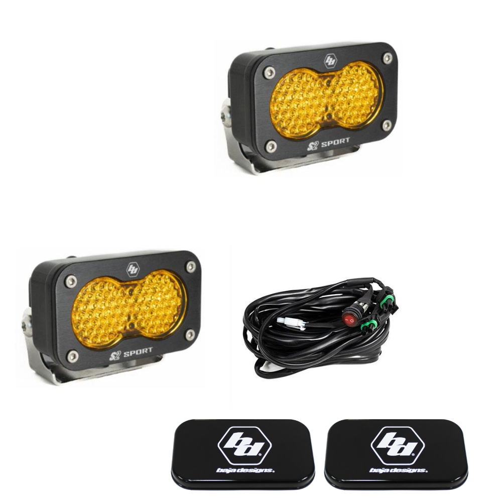 Image of Baja Designs S2 Sport Amber Work/Scene LED Light Pod Kit w/ Wiring & Rock Guards
