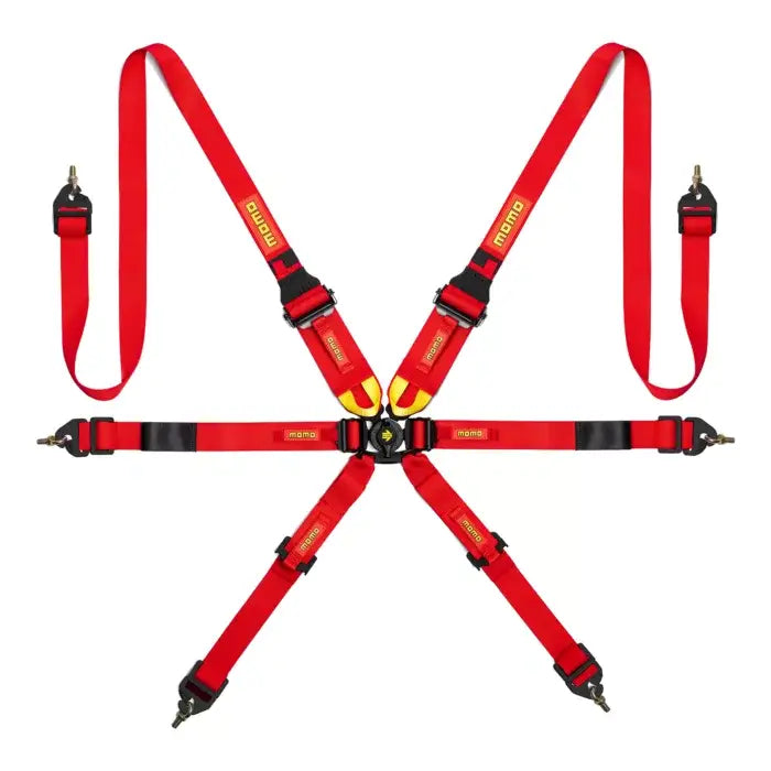 Image of Momo Six-Point Red Camlock Harness/Seat Belt Bypass/Clip-In Kit - Universal