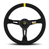 Image of Momo MOD. 08 350mm Aluminum Steering Wheel w/ Black Suede & Yellow Racing Stripe
