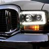 Recon Smoked Projector Headlights w/ OLED U-Bar For 2005-2007 Ford Super Duty