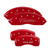 MGP Red Caliper Covers Front & Rear Set Cursive For 2003-2010 Cadillac XLR