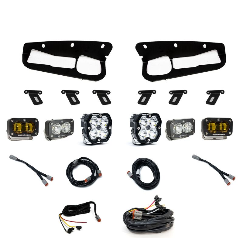 Baja Designs Squadron 2.0 Sport/S2 Sport Clear/S2 SAE Amber Sportsman Fog Kit w/ Upfitter For 2021-2026 Ford Bronco - Steel Bumper